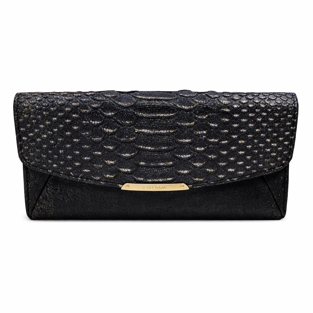 Rare Coach Madison Python Embossed Leather Envelope Wallet Black Metallic - Picture 2 of 5